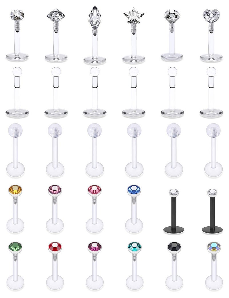 SCERRING 16g Lip Rings Bioflex Flexible Acrylic Labret Monroe Lip Rings Nail Tragus Helix Earrings Studs Ring Medusa Piercing Jewelry Retainer 8mm 30PCS - Image 1